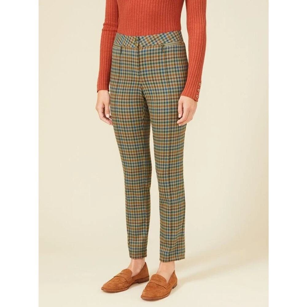 J. Mclaughlin Pants 12 Green Plaid Yara Slim Fit Straight Ankle Career Casual